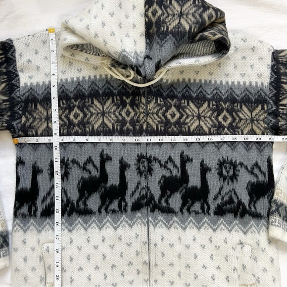 Yari Artesanias Ecuador Wool Llama Print Hooded Zip Up Sweater Jacket Size M - Picture 14 of 16